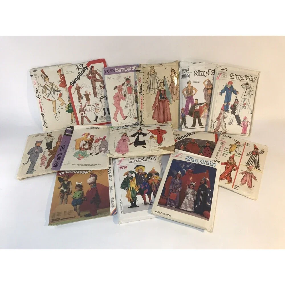 Lot of 14 Kids Sewing Pattern Halloween Costumes, some are vintage, cut & uncut